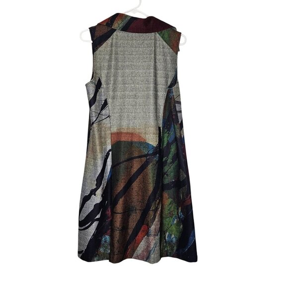 Shana Long Vest Abstract Sleeveless Collared Pockets S Art to Wear Lagenlook - Picture 2 of 11